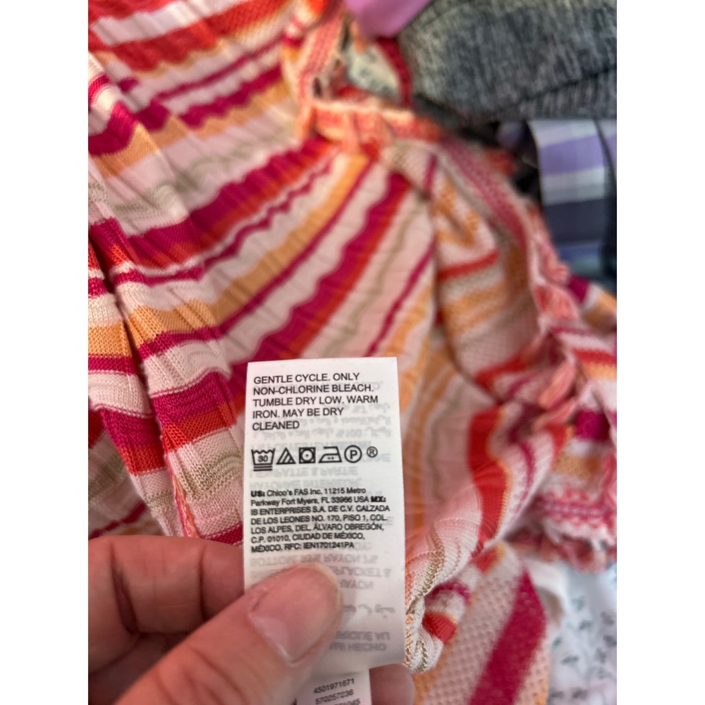 Chico's Striped Open Front Cardigan Pink Orange‎ Tassel Fringe Size 0 Small - Picture 7 of 7